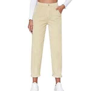 Universal Thread Womens Stretch High Rise Mom Jeans Elastic Waist Size 00 Cream